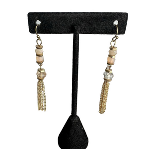 Beaded long dangle drop gold tone fringe chain elegant fancy earrings
